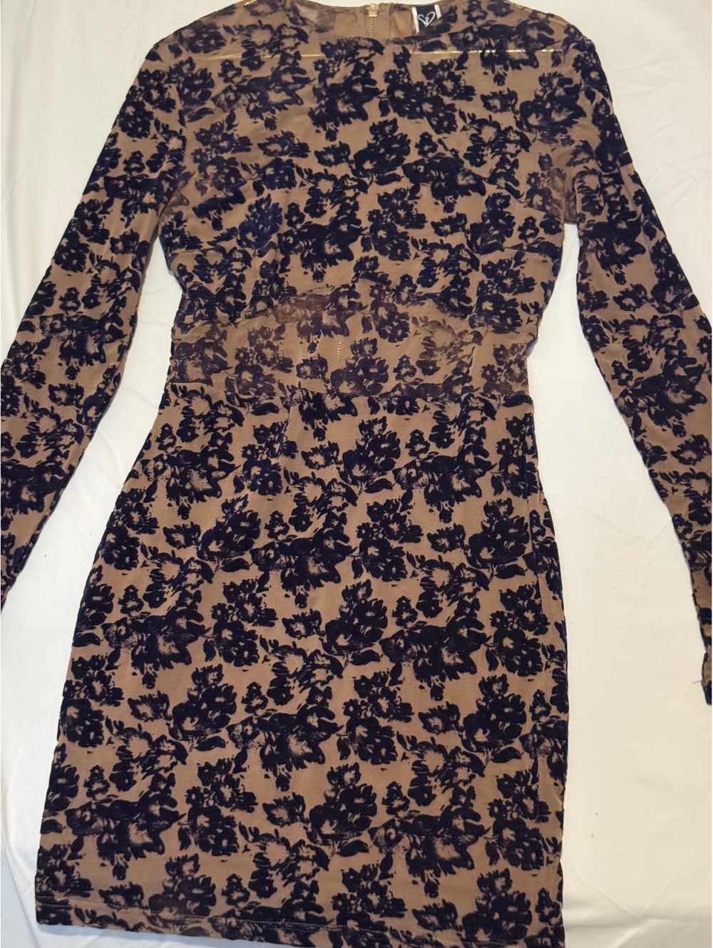 Windsor Floral Velvet Burnout Mesh Bodycon Mini Dress Sz large